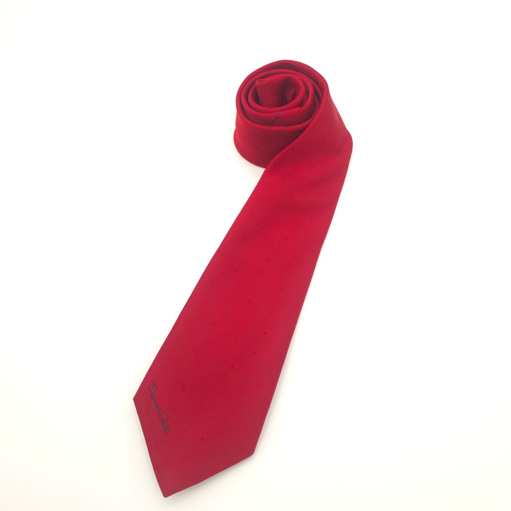 Oscar de la Renta Necktie Silk Red Geometric Pin Dot Classic 57x3.25 - Picture 4 of 6